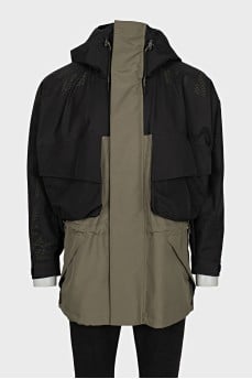 Men's long jacket with perforated sleeves