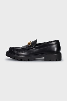 Leather loafers with gold logo