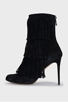 Black ankle boots with fringe