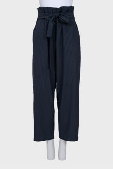 Striped trousers with elastic waistband