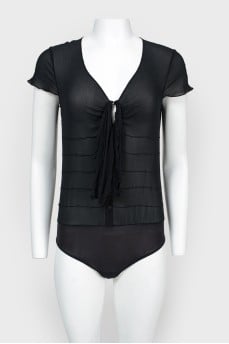 Translucent top-bodi with short sleeve