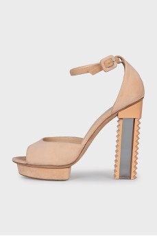 Suede sandals with clear heels