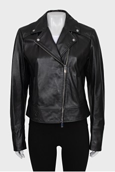 Leather jacket with tag