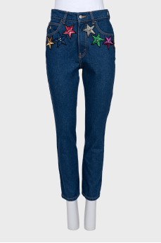 Straight jeans decorated with sequins and crystals