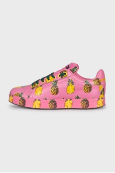 Leather sneakers with a pineapple print