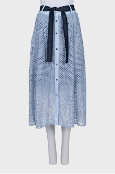 Perforated skirt with buttons and belt