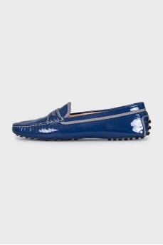 Blue patent leather moccasins