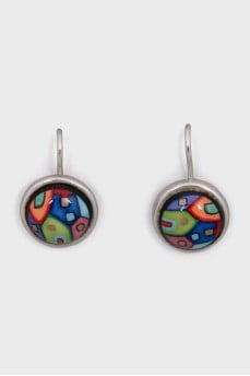 White gold earrings with enamel