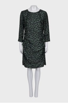 Green animal print silk dress