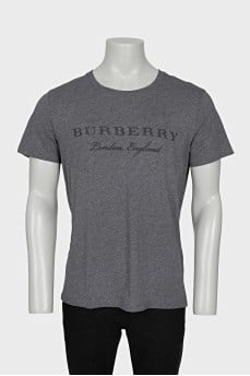 Men's gray straight-cut T-shirt with logo