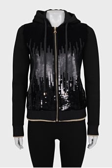 Zip-up hoodie decorated with sequins