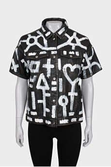 Leather shirt with short sleeves