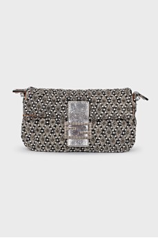 Baguette bag with beads and rhinestones