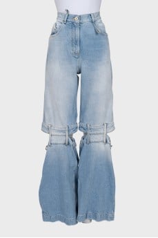 High-waisted wide-leg jeans with holes