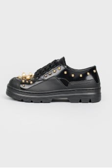 Black sneakers for children with golden beads with tag