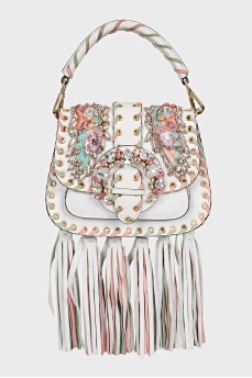 Leather crossbody with massive decor