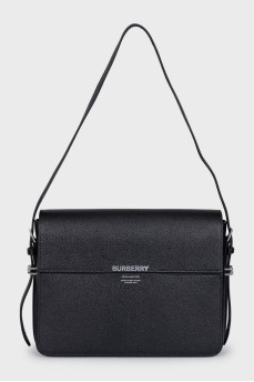 Leather shoulder bag with tag