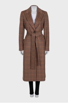 Wool coat with a checkered print