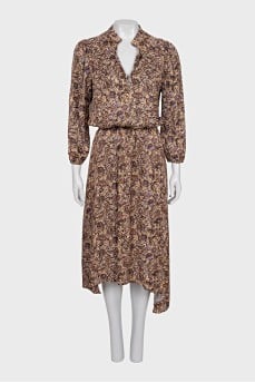 Fitted beige dress with print