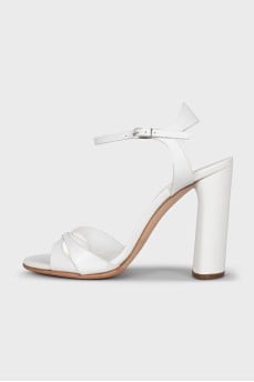 White leather heeled sandals
