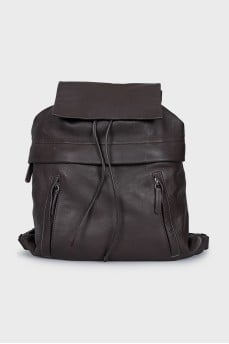 Leather backpack with shiny straps