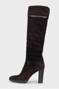 Suede boots with stacked heels