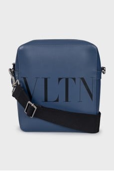 Men's blue leather bag