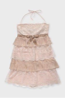 Silk mini dress with lace