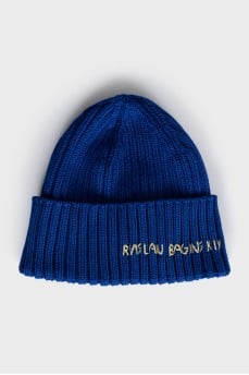Blue hat with embroidered logo