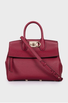 Red leather shoulder bag