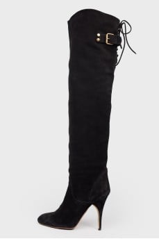 Suede boots with lacing