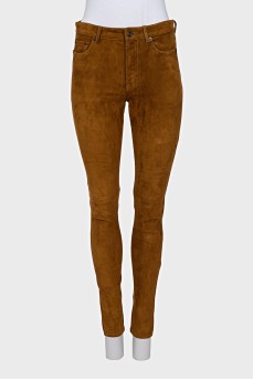 Slim-fit suede trousers