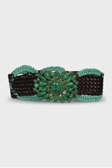 Braided leather belt with accent buckle