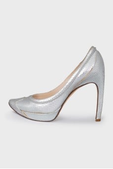 Silver embossed leather shoes