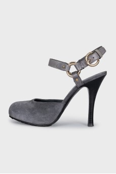 Gray suede slingbacks