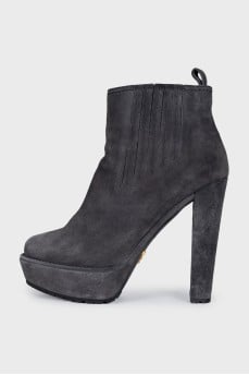 Grey suede ankle boots with heels