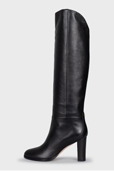 Black leather boots with heels