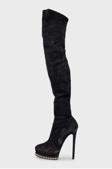 Suede over-the-knee boots with decorative soles