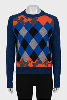 Wool and cashmere jumper with diamond pattern