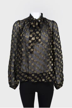Transparent blouse with a bow with a tag