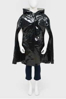 Raincoat in white peas with a hood with a tag