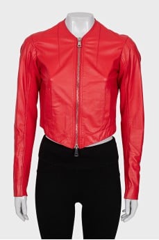 Leather jacket with textile elements