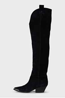 Suede boots with silver hardware