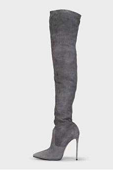 Grey suede over-the-knee boots