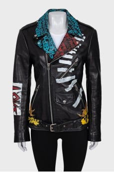 Leather jacket with print