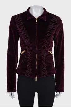 Velvet fitted jacket with a zipper