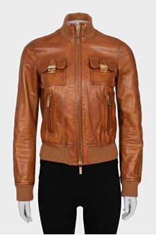 Leather jacket with patch pockets