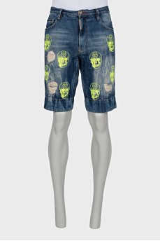 Men's denim shorts with signature embroidery