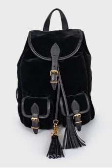 Velvet backpack with patch pockets