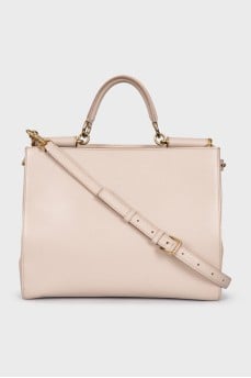 Leather bag with handle and strap